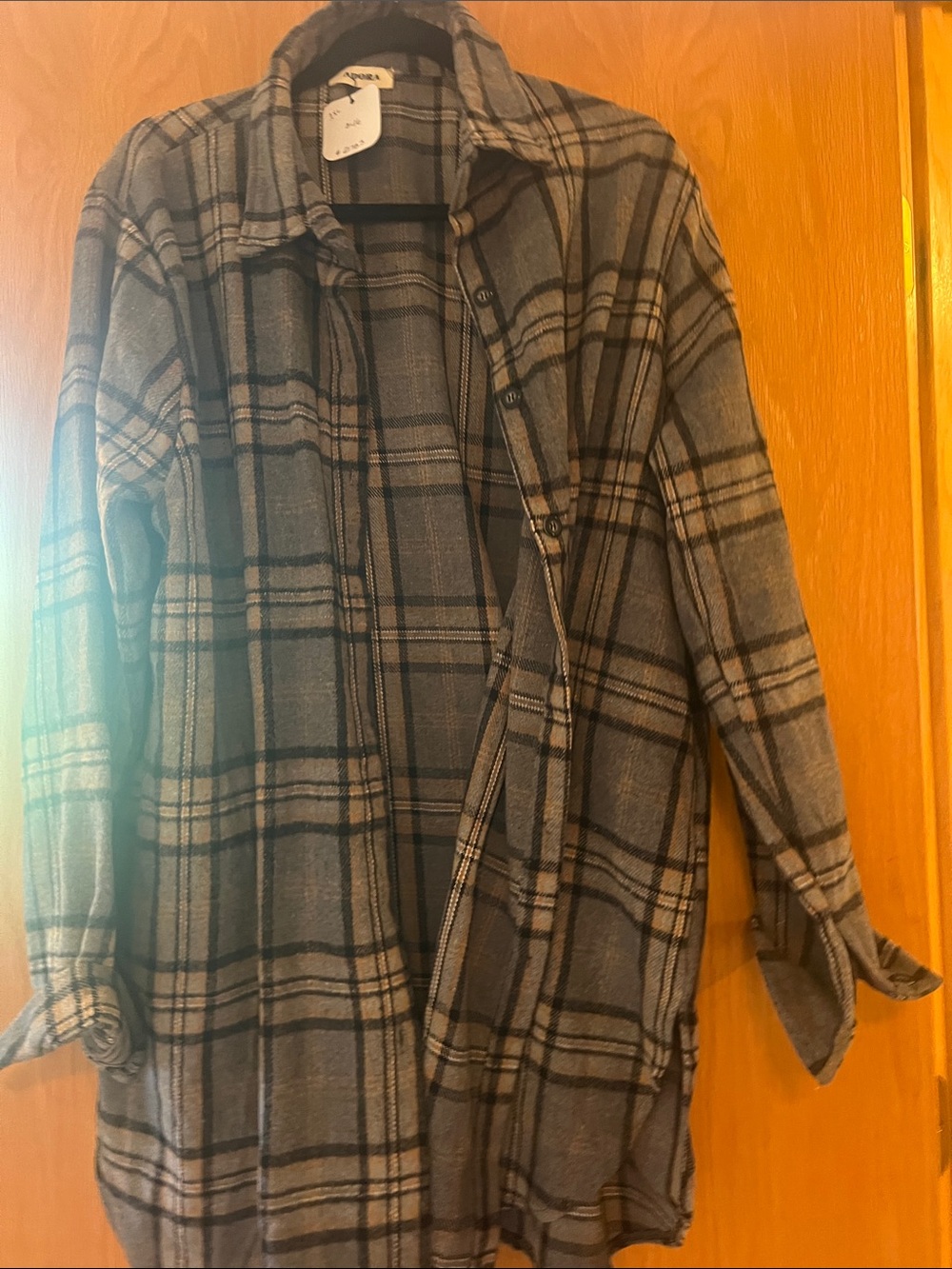 Unbranded Gray Plaid Longline Shirt Jacket